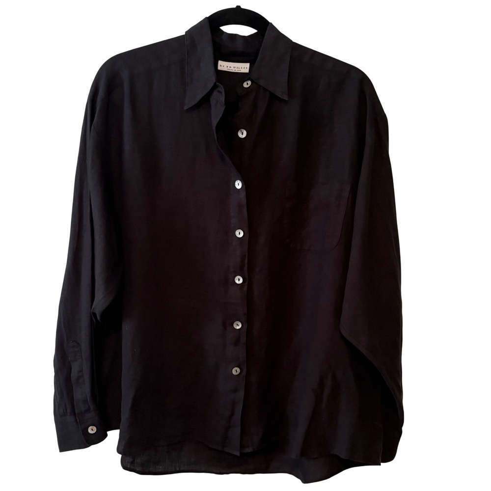 Bryn Walker Black Linen Button Front Long Sleeve Shirt in Size 3X